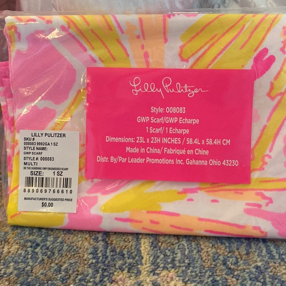 Lilly Pulitzer Printed Square Scarf Pink & Yellow Multi Be The Sunshine GWP NEW - Picture 7 of 9
